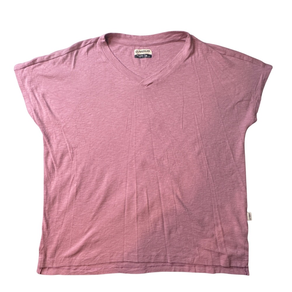 Magellan T Shirt Womens XL Pink Pecos Ridge Relaxed Fit V-Neck Slub Knit Outdoor